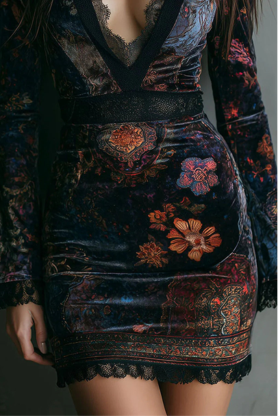 Veloura Lace Velvet Mini Dress